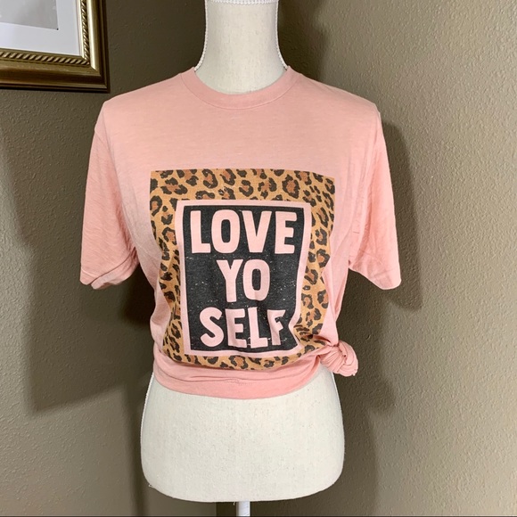 LOVE YO SELF leopard T-shirt, Peach - Picture 2 of 6